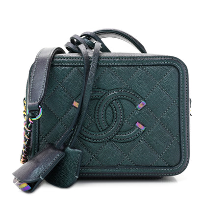 Chanel Iridescent Caviar Quilted Small CC Filigree Vanity Case Dark Turquoise 1 of 12