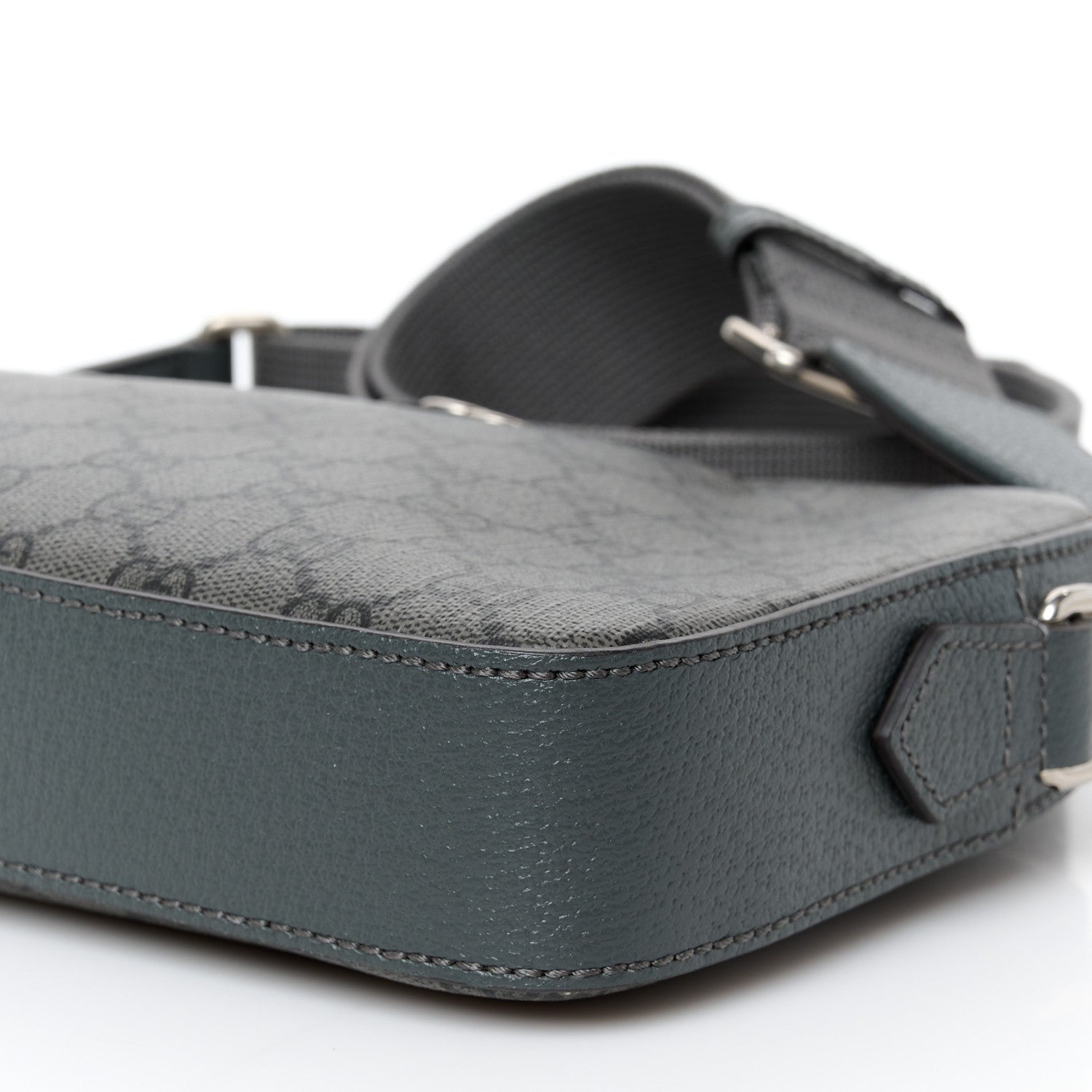 Gucci GG Supreme Monogram Textured Dollar Calfskin Web Ophidia Wristlet Shoulder Bag Grey Black Graphite Grey 11 of 11