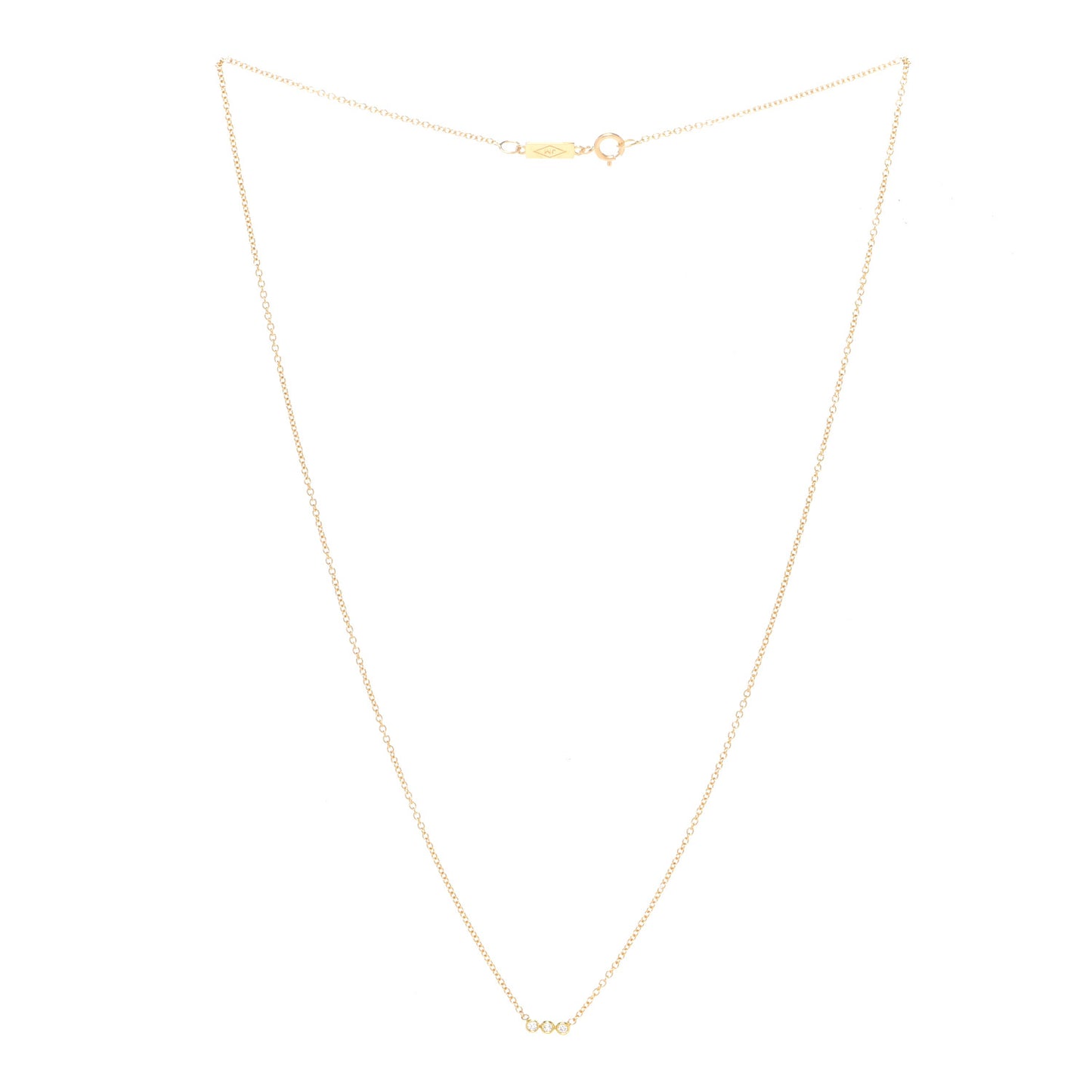 18K Yellow Gold Diamond 3 Diamond Pendant Necklace