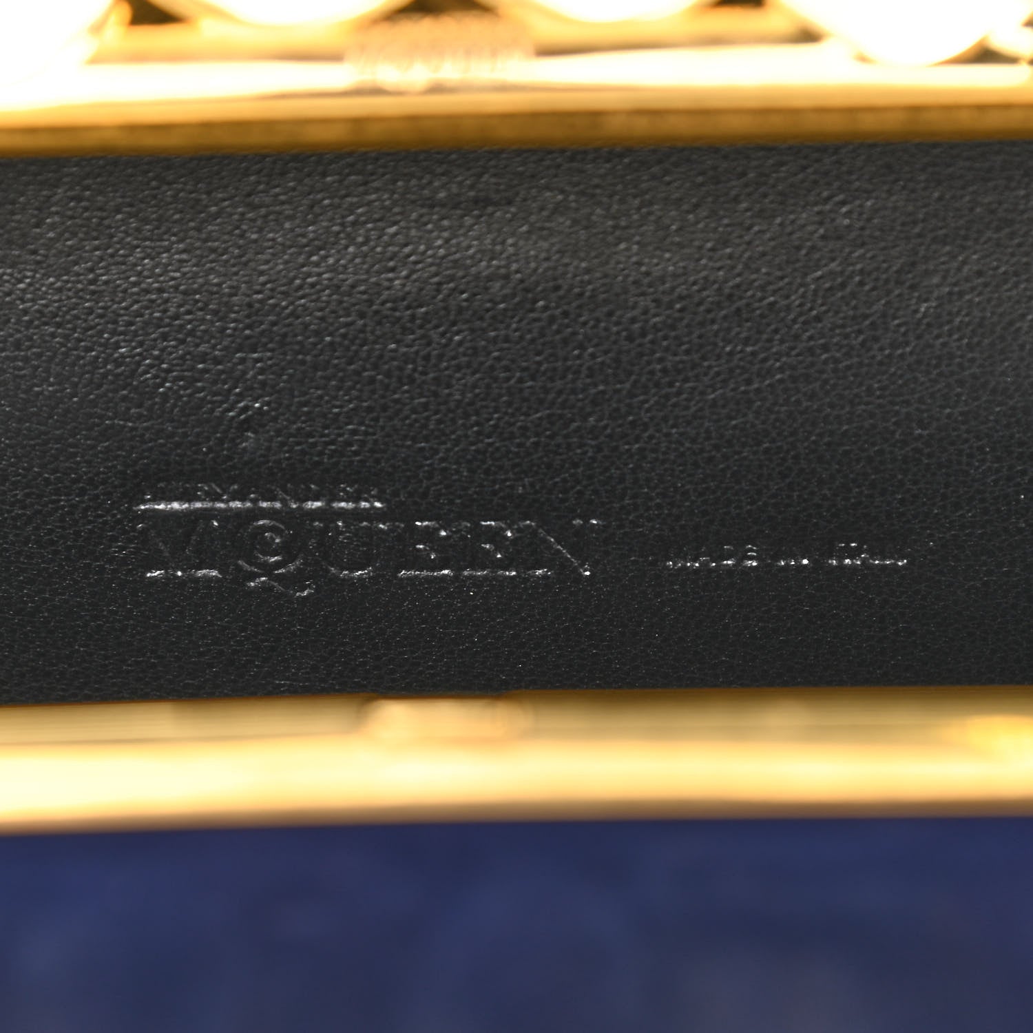 Alexander McQueen Suede Studded Skull Knuckle Box Clutch Navy 7 of 14