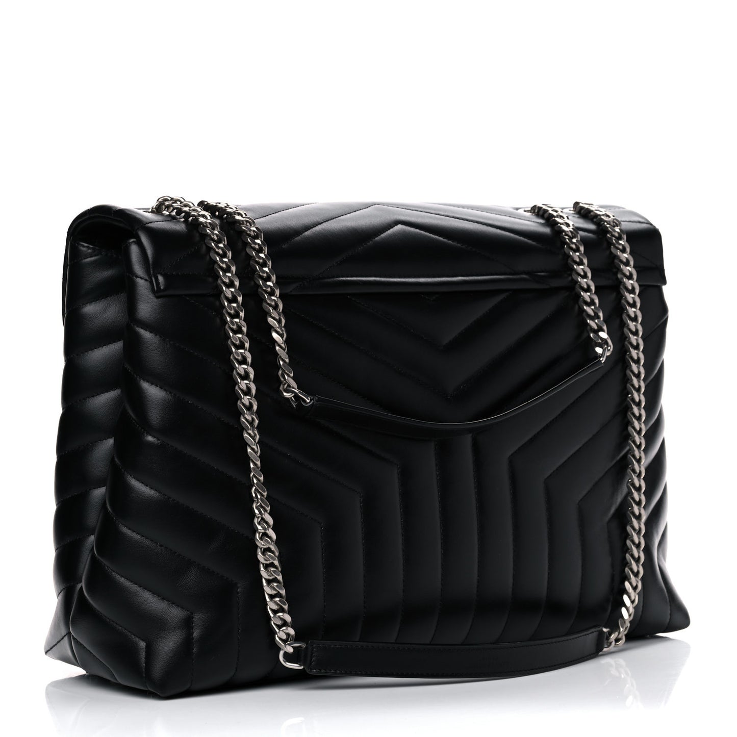Calfskin Y Quilted Monogram Large Loulou Chain Satchel Black