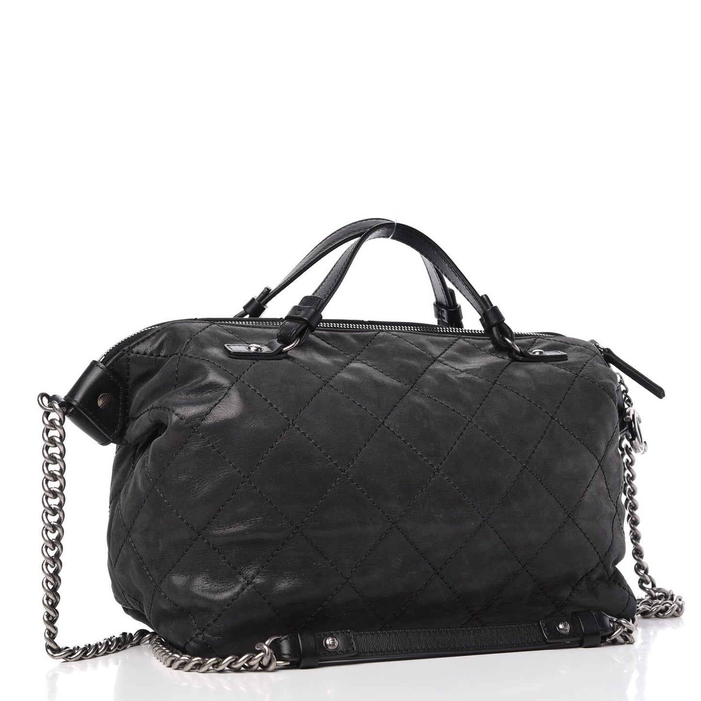 Iridescent Calfskin Quilted Coco Daily Shoulder Bag Black