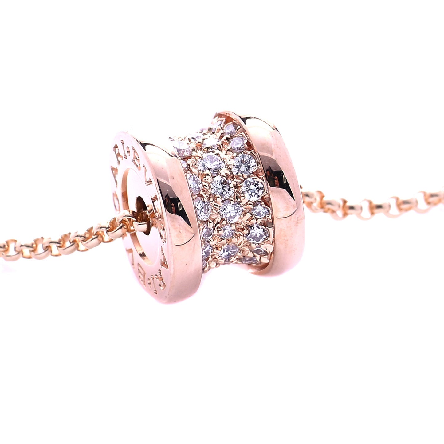 18K Rose Gold Diamond Small B.Zero1 Pave Pendant Necklace