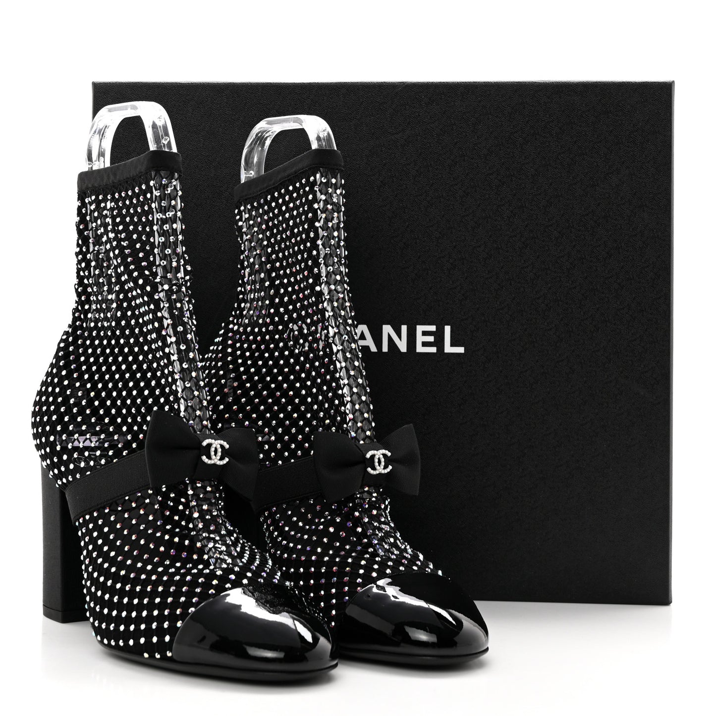 Resille Strass Kid Suede Patent Mary Jane Short Boots 38.5 Black