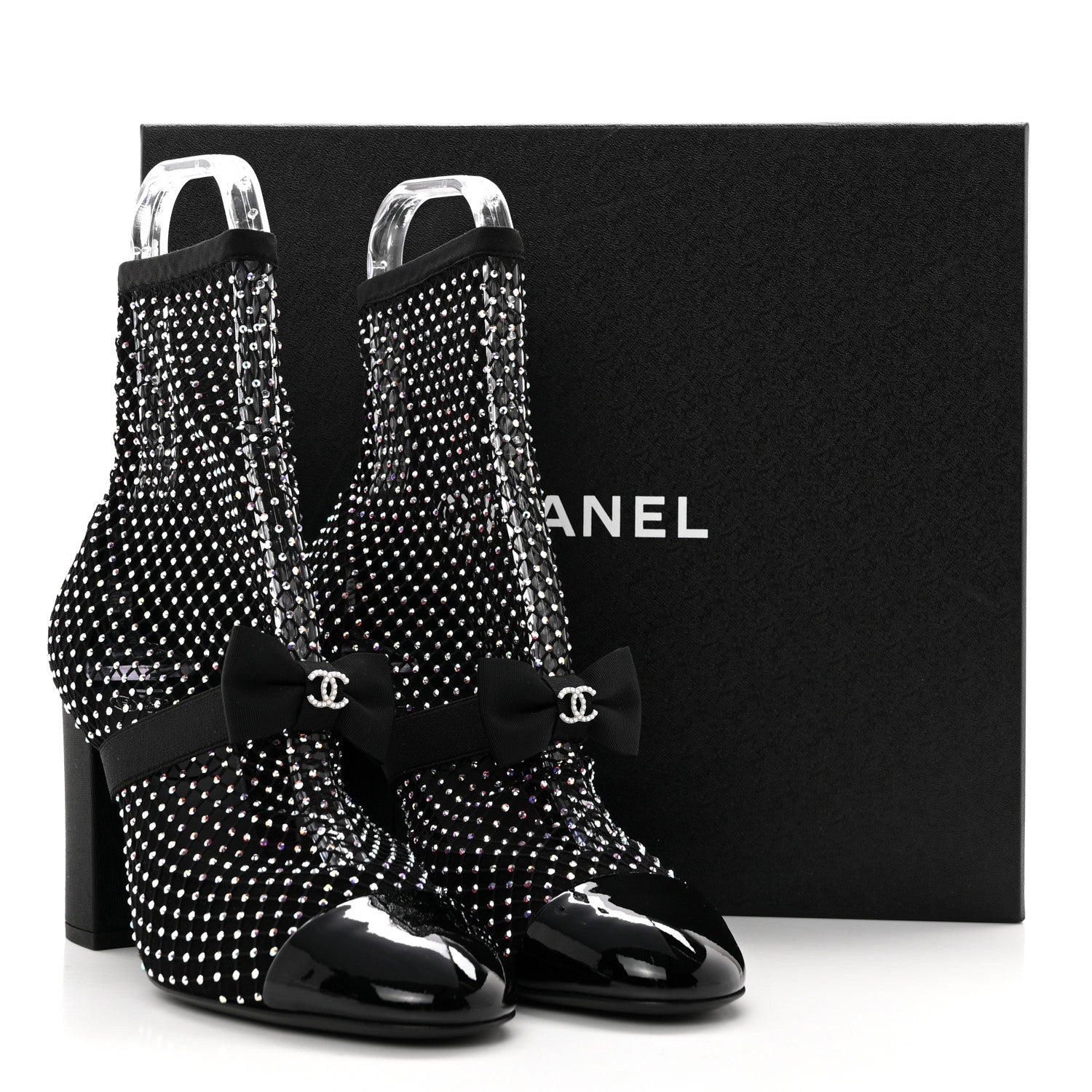 Chanel Resille Strass Kid Suede Patent Mary Jane Short Boots 38.5 Black 8 of 8