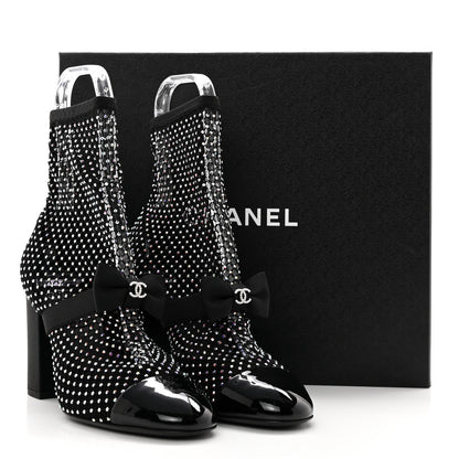 Chanel Resille Strass Kid Suede Patent Mary Jane Short Boots 38.5 Black 8 of 8