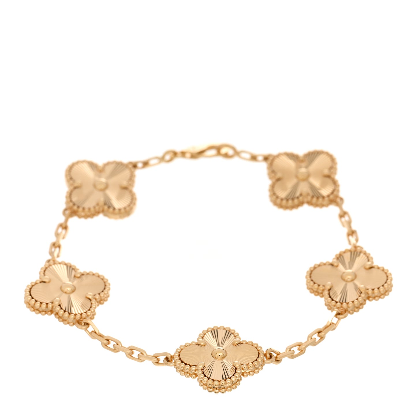18K Yellow Gold 5 Motifs Guilloche Vintage Alhambra Bracelet