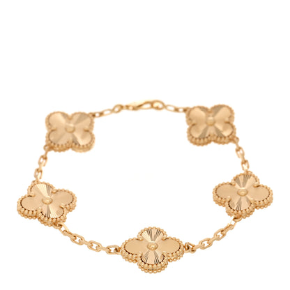 Van Cleef & Arpels 18K Yellow Gold 5 Motifs Guilloche Vintage Alhambra Bracelet 1 of 5
