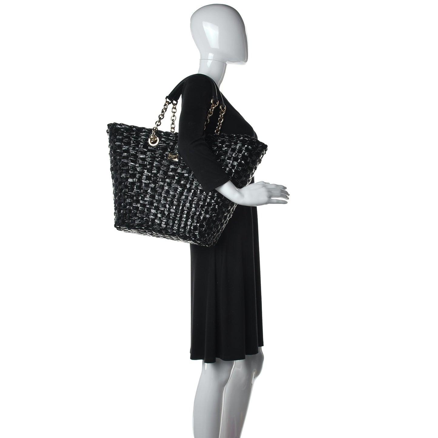 Vernice Vitello Raffia Woven Coffa Tote Black
