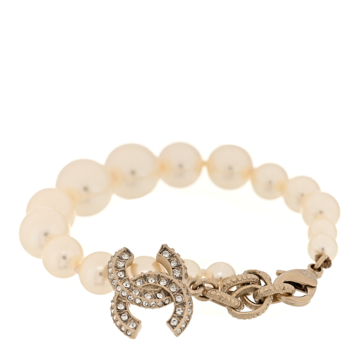 Chanel Graduated Pearl Crystal CC Bracelet Gold 3 of 4