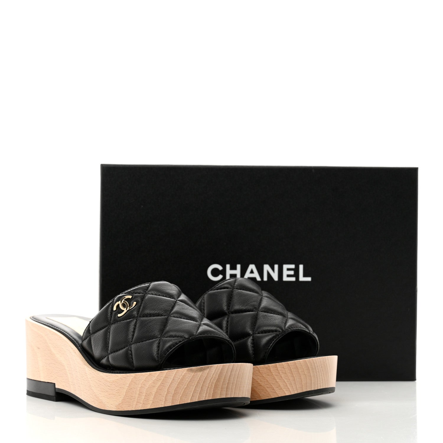 Chanel Lambskin Quilted CC Wedge Sandals 38 Black 9 of 9