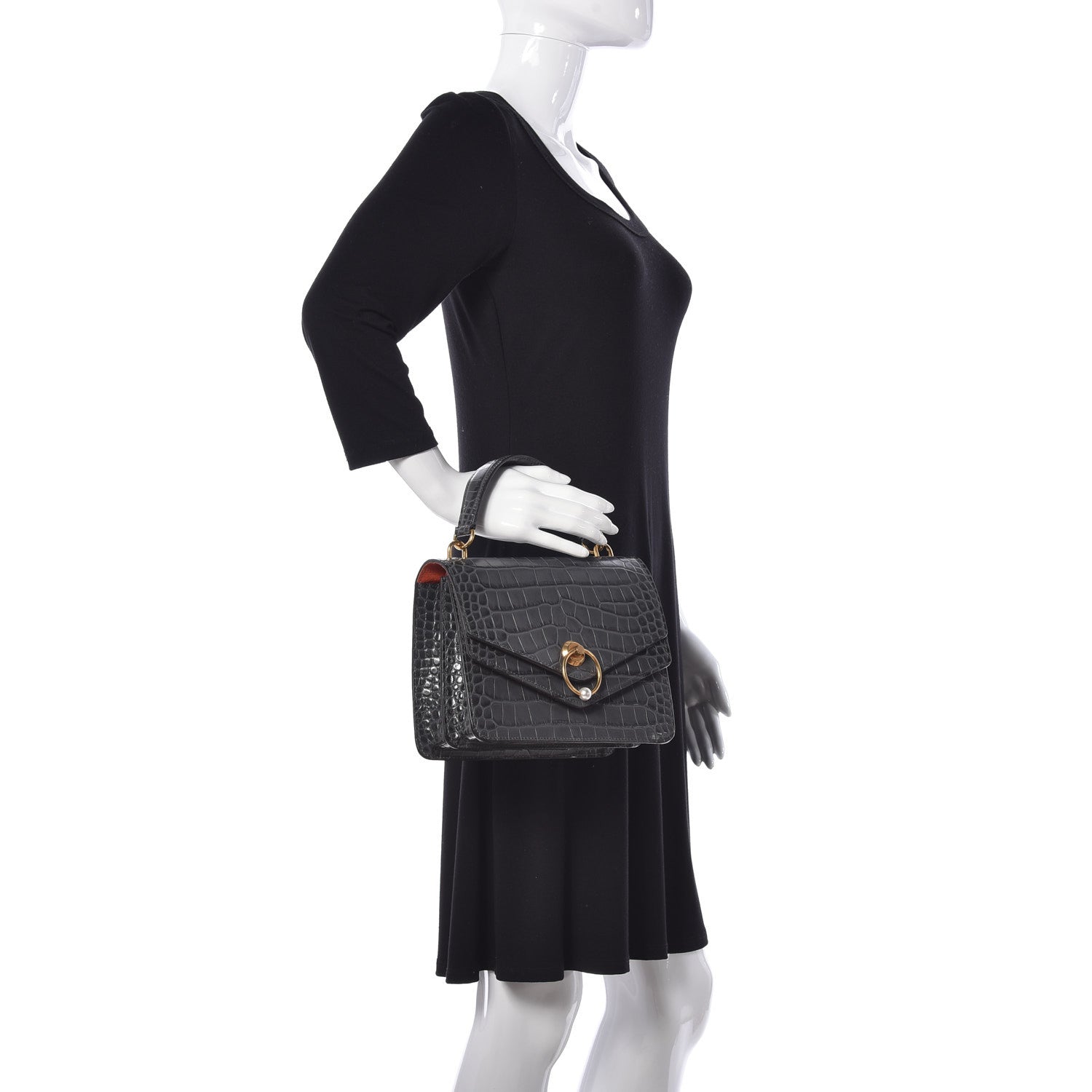 Mulberry Calfskin Crocodile Embossed Medium Harlow Satchel Dark Grey 3 of 9