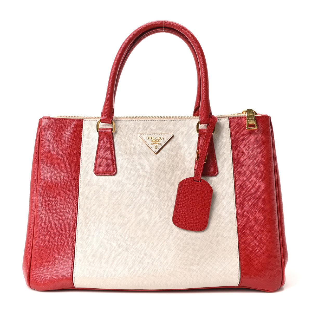 Saffiano Lux Colorblock Medium Galleria Double Zip Tote Fuoco Talco