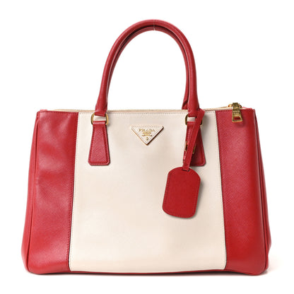 Prada Saffiano Lux Colorblock Medium Galleria Double Zip Tote Fuoco Talco 1 of 10
