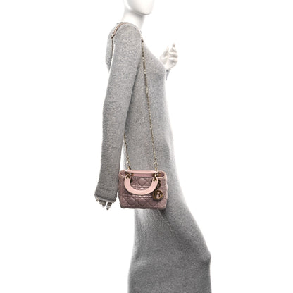 Christian Dior Metallic Lambskin Cannage Mini Lady Dior Lotus 2 of 9