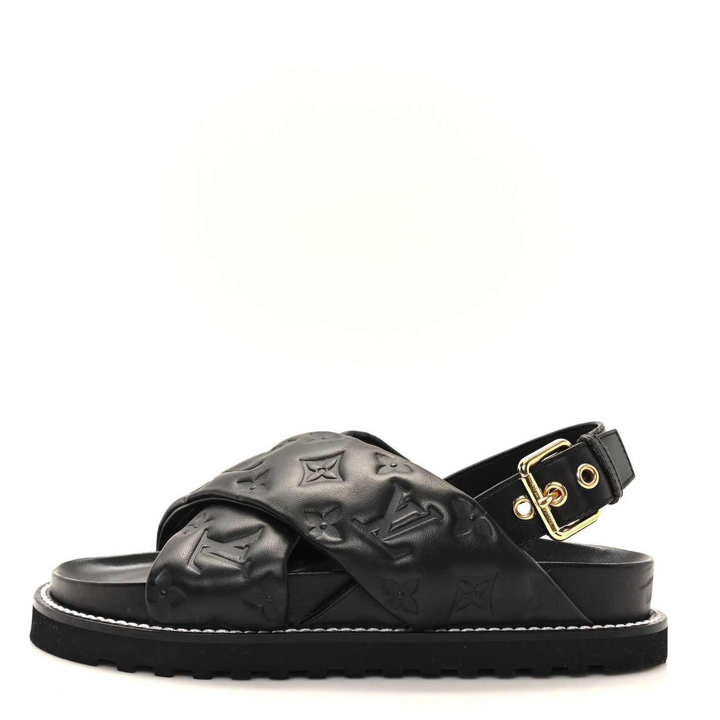 Lambskin Monogram Embossed Paseo Flat Comfort Sandals 36 Black