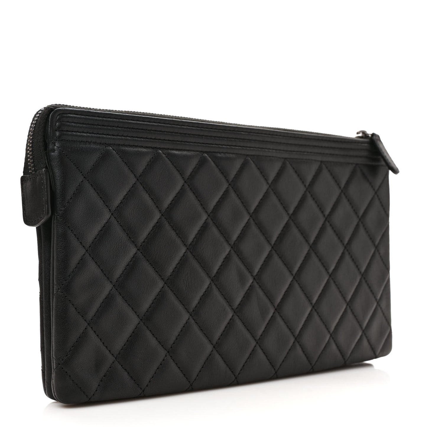 Calfskin Quilted Small Zipped Boy Pouch Black
