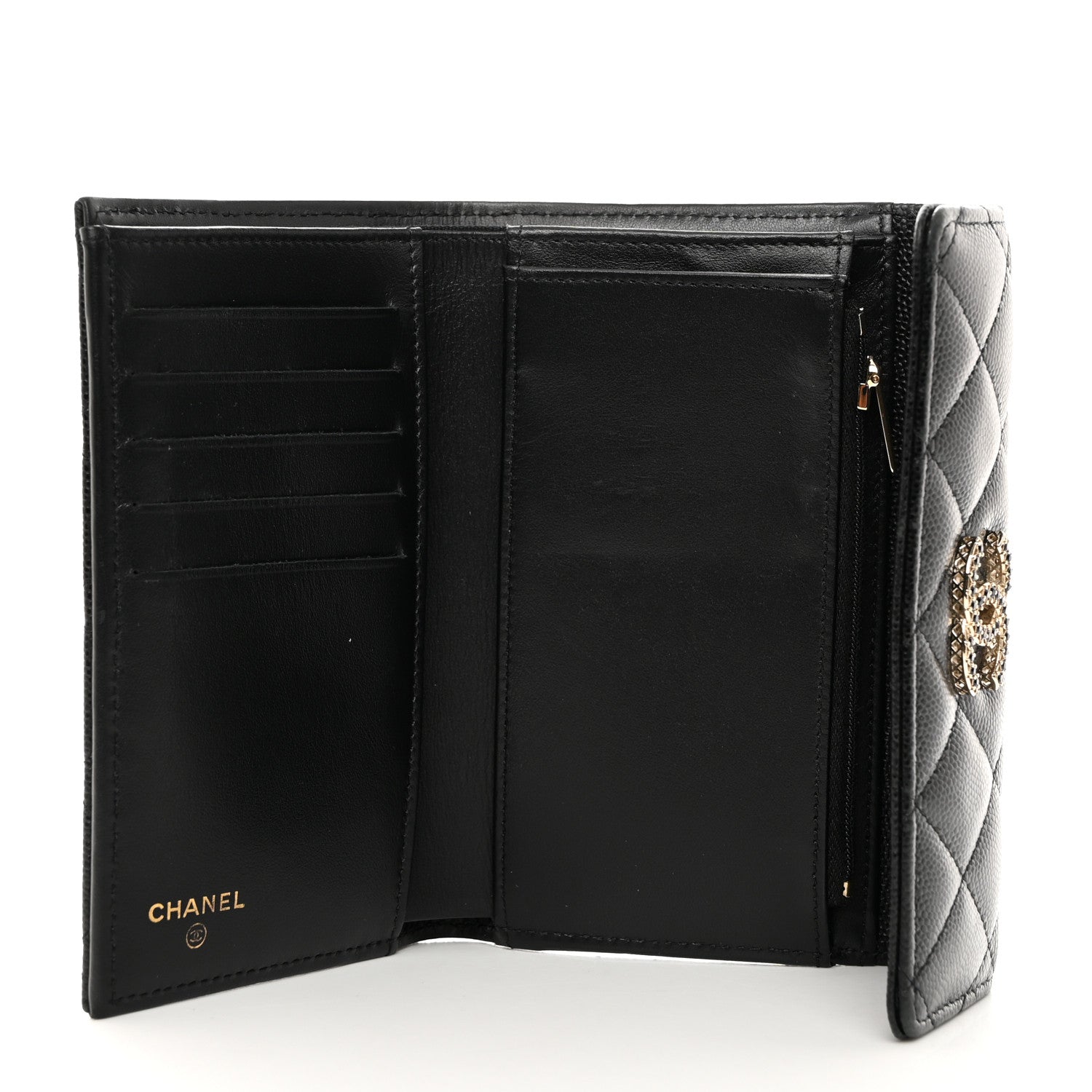 Chanel Caviar Quilted Crystal CC Medium Flap Wallet Black 5 of 9