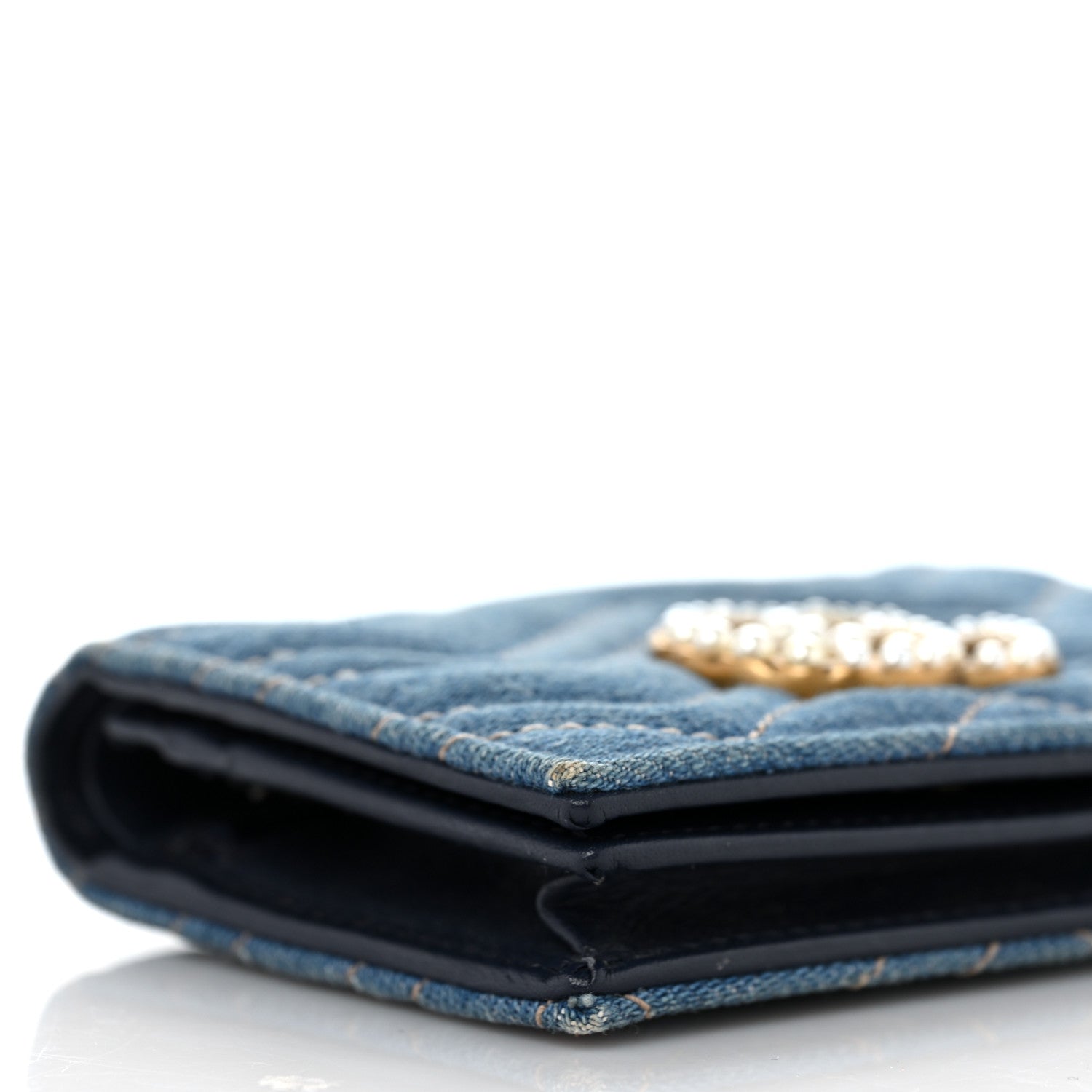 Gucci Denim Matelasse Pearly GG Marmont Card Case Wallet Blue 7 of 9