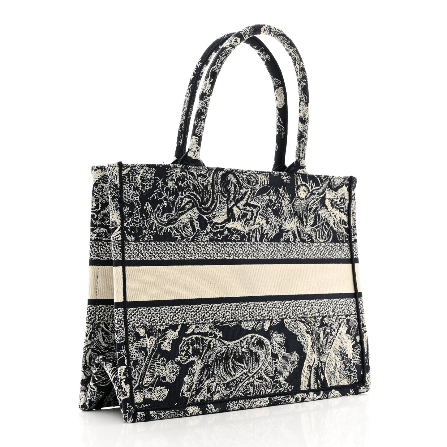 Canvas Embroidered Medium Toile De Jouy Reverse Book Tote Blue