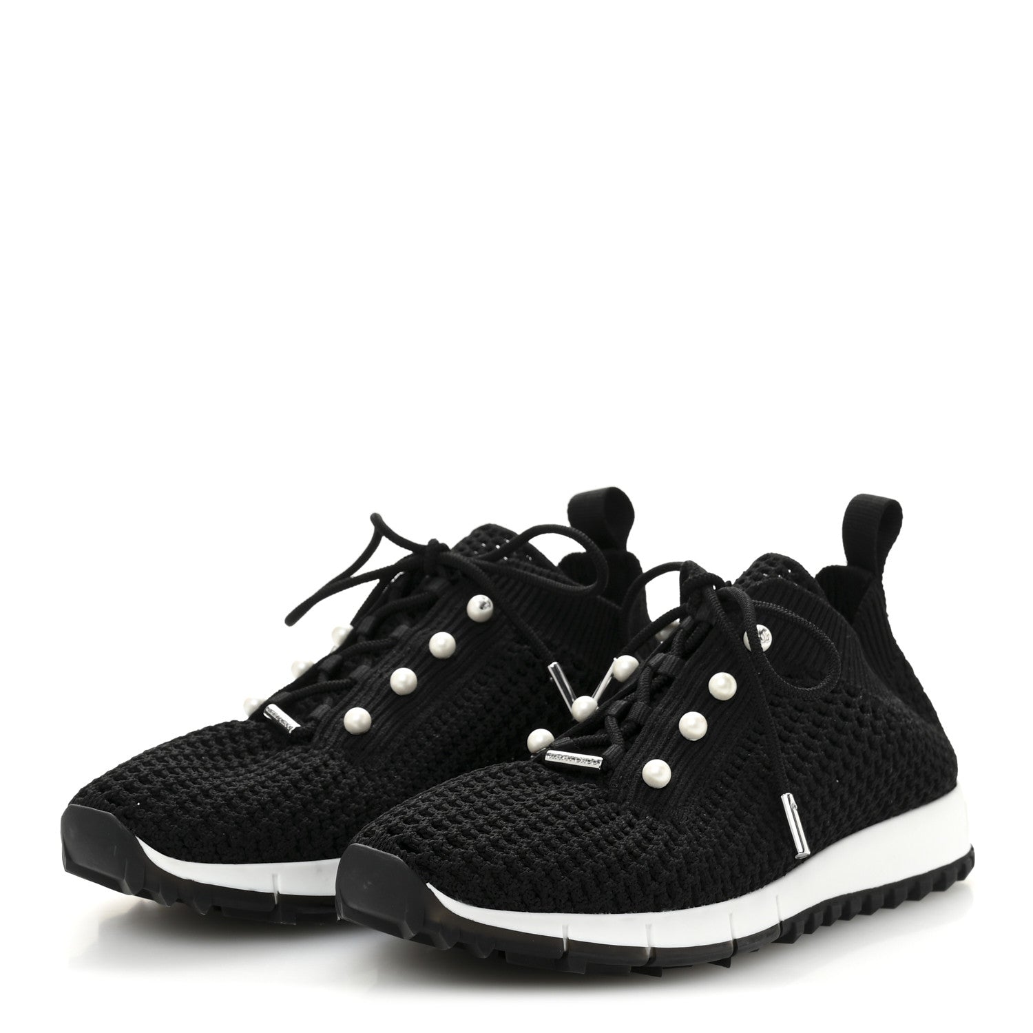 Jimmy Choo Veles Knit Pearly Lace Up Sneaker 36.5 Black 4 of 9