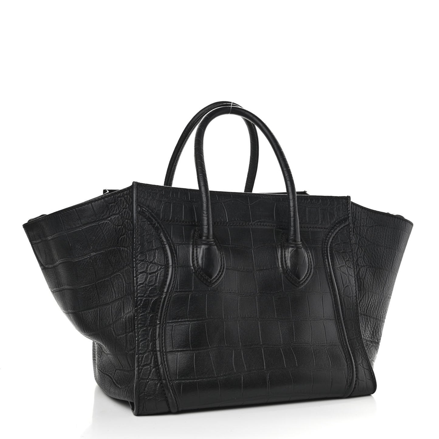 Calfskin Crocodile Embossed Medium Phantom Luggage Black