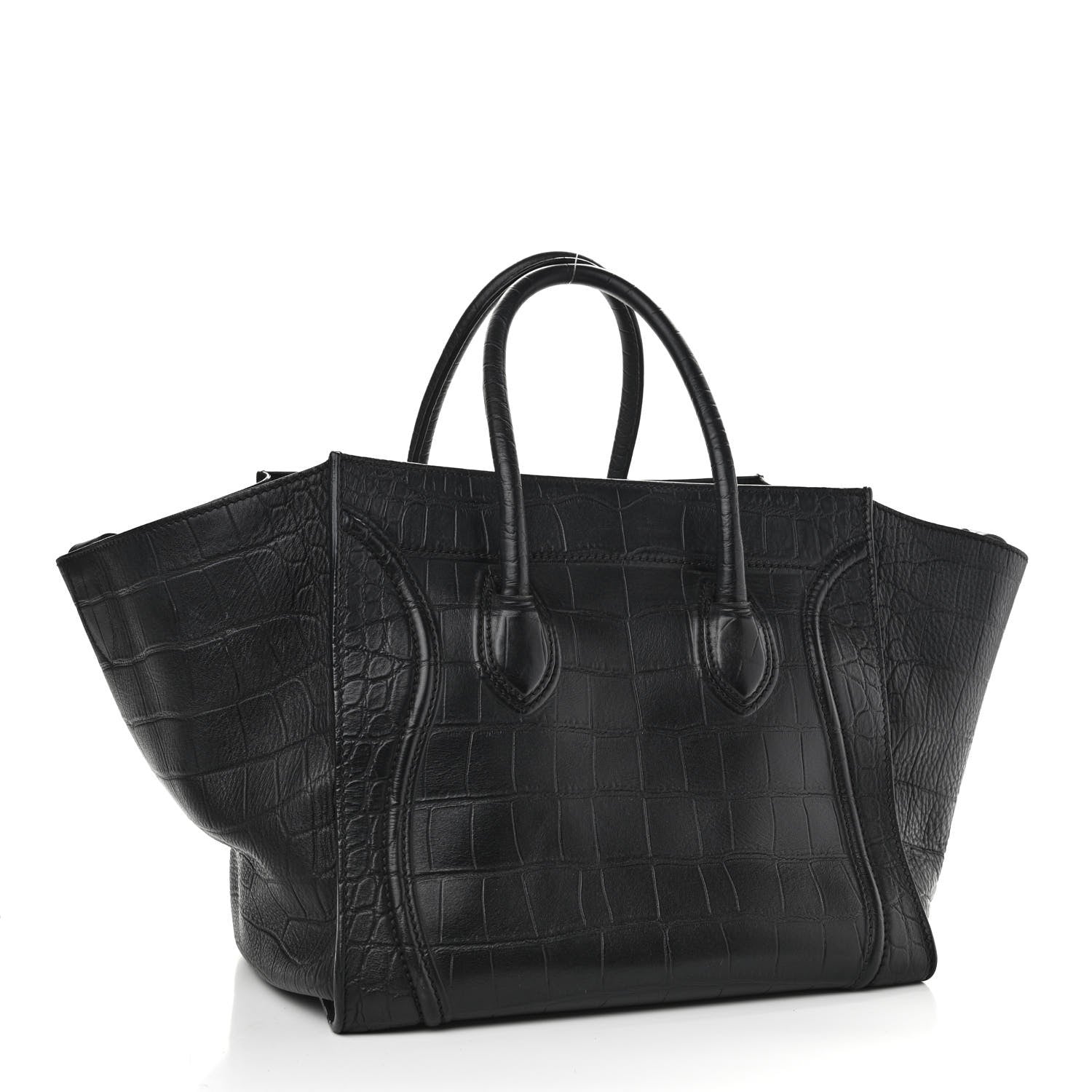 Celine Calfskin Crocodile Embossed Medium Phantom Luggage Black 3 of 15