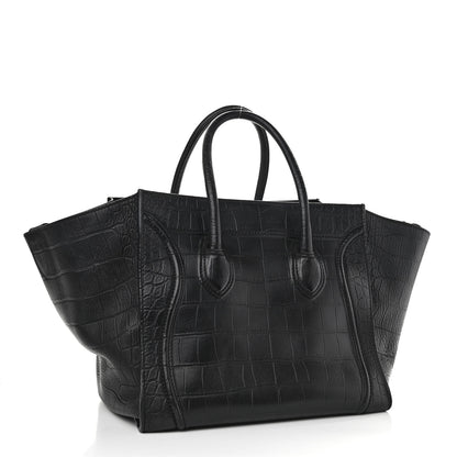 Celine Calfskin Crocodile Embossed Medium Phantom Luggage Black 3 of 15