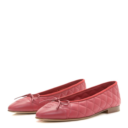 Chanel Lambskin Quilted CC Cap Toe Ballerina Flats 39.5 Light Red 2 of 10
