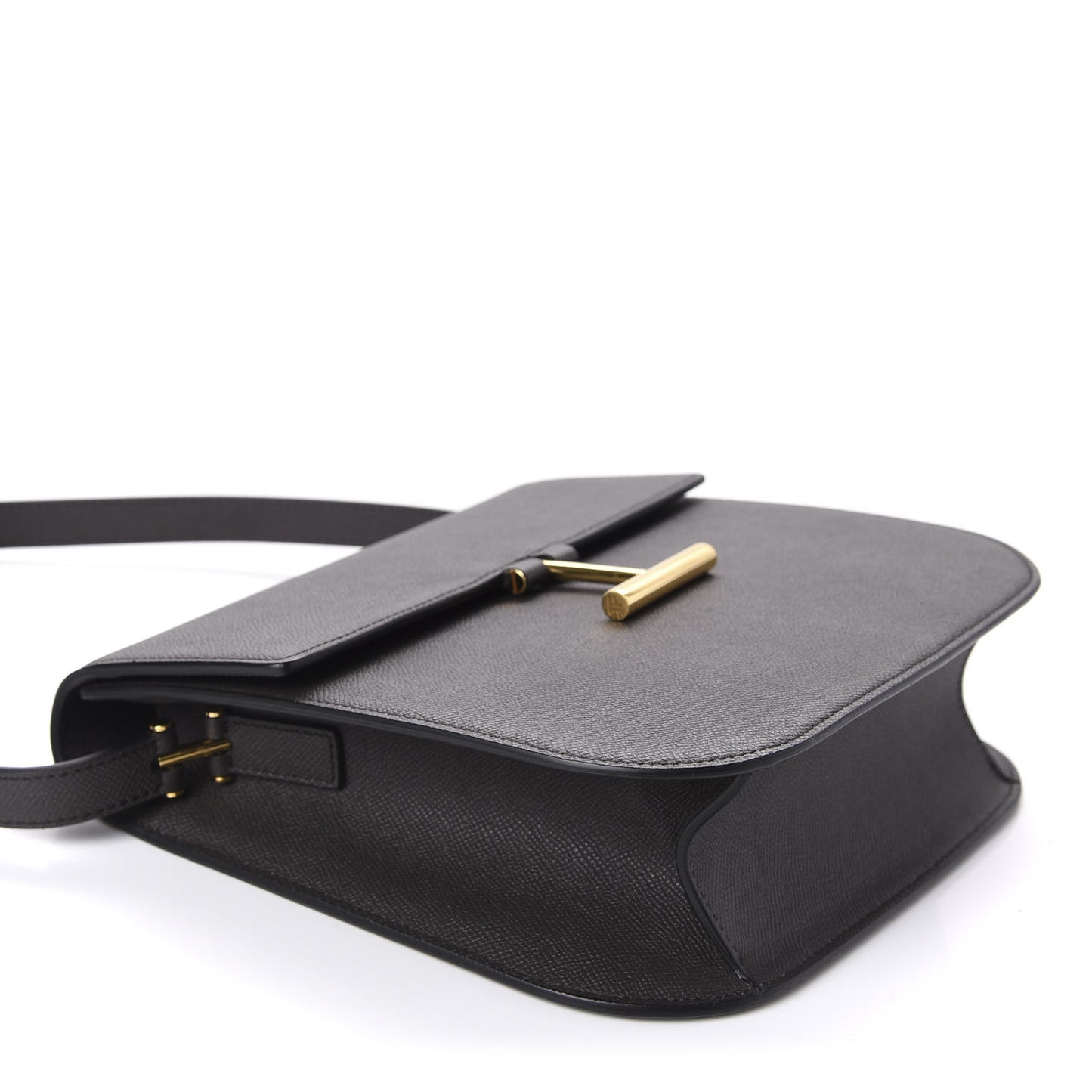 Calfskin Large T Clasp Tara Crossbody Bag Grey