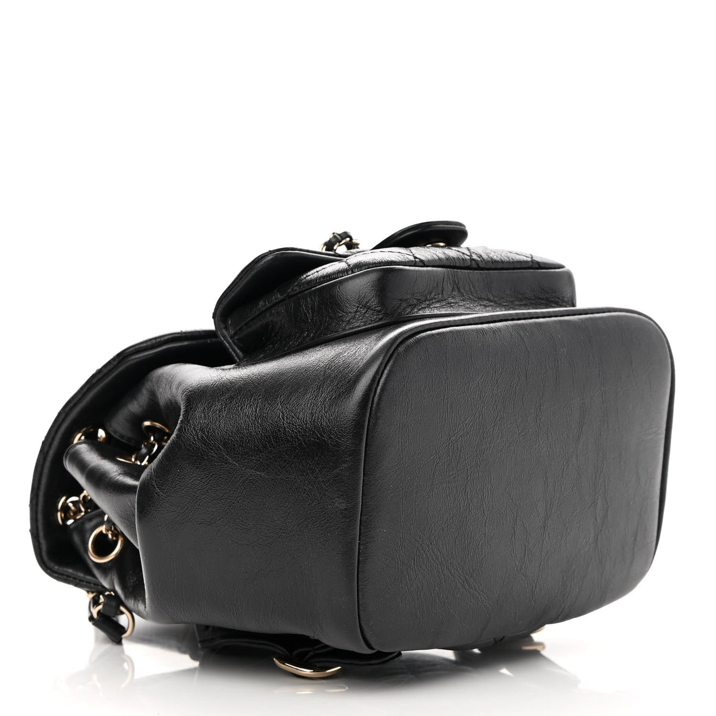 Glazed Aged Calfskin Quilted Small Duma Drawstring Backpack Black