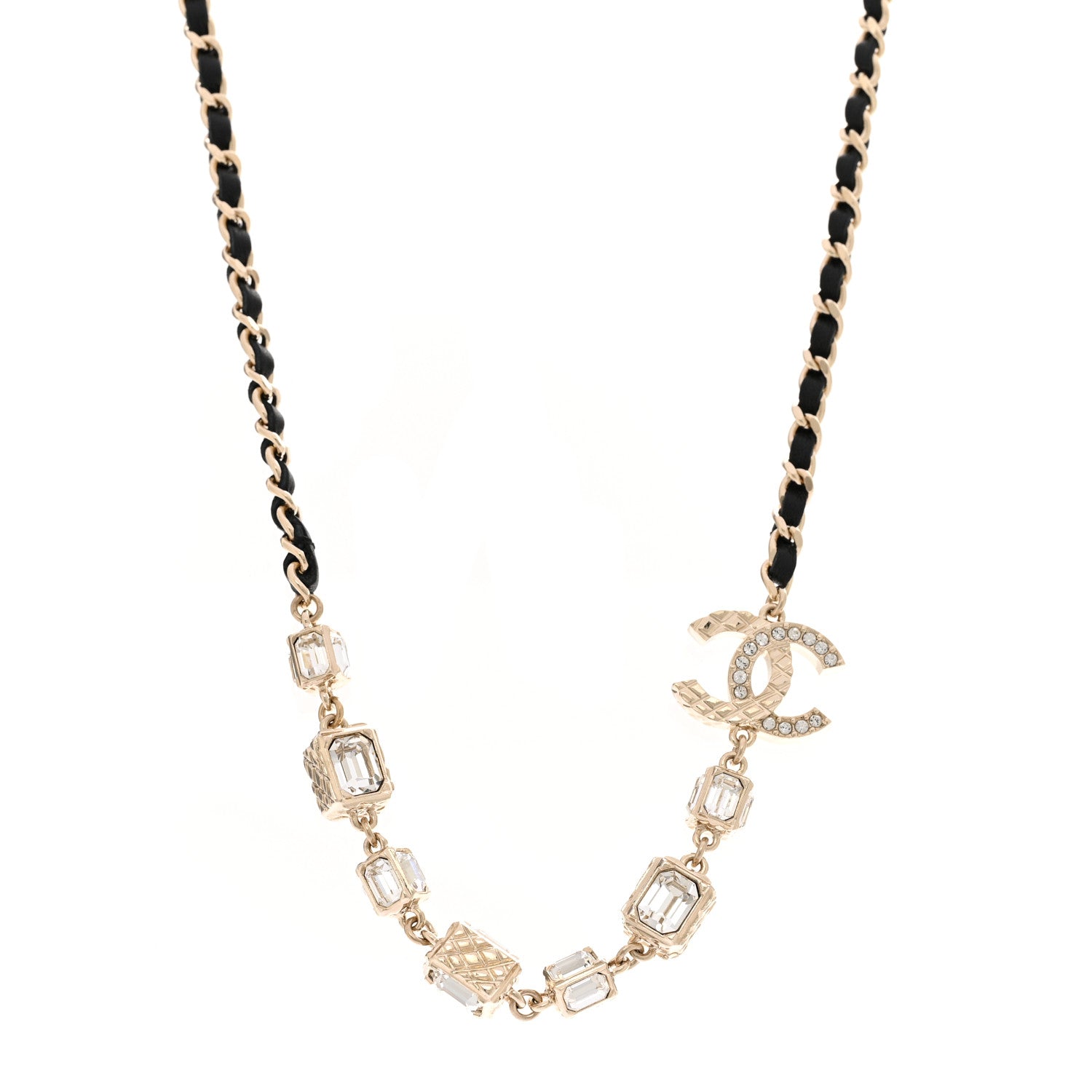 Chanel Lambskin Crystal CC Cube Choker Necklace Black Gold 1 of 6