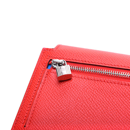 Hermes Epsom Tri-Color Kelly Pocket Compact Wallet Rouge Coeur Rose Extreme Bleu Zanzibar 9 of 9