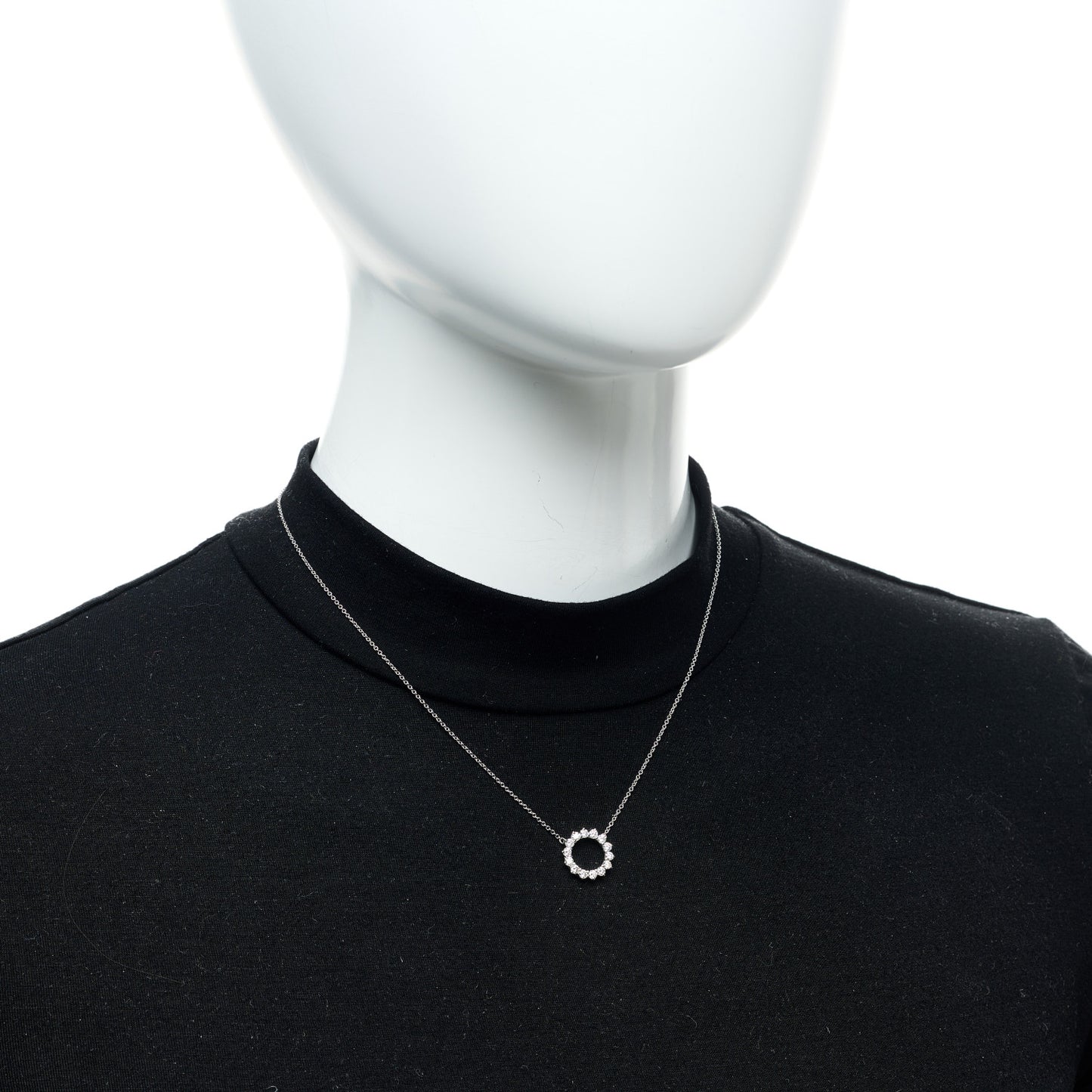 Platinum Diamond Small Open Circle Pendant Necklace