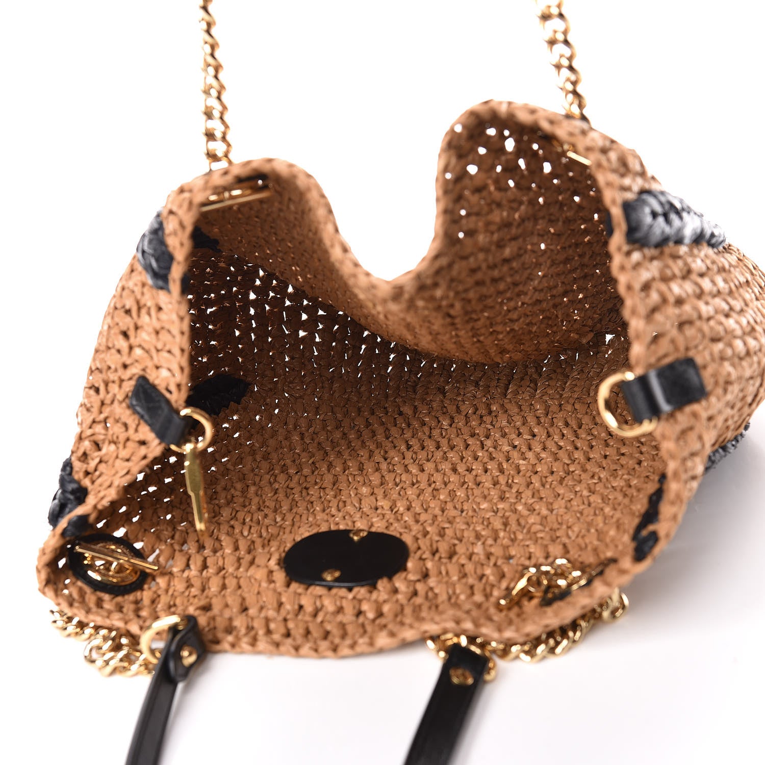 Gucci Raffia Effect Medium GG Marmont Shoulder Tote Bag Natural Black 5 of 11