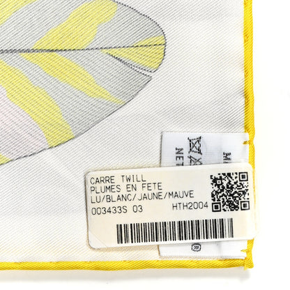 Hermes Silk Plumes En Fete Scarf 90 Blanc Jaune Mauve 4 of 4