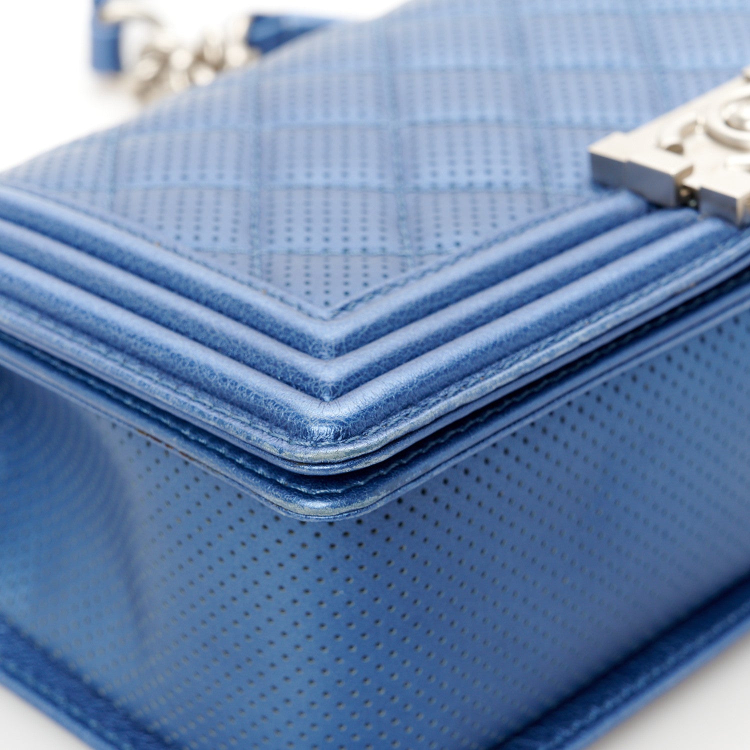 Chanel Metallic Lambskin Perforated Quilted Medium Boy Flap Blue 14 of 14