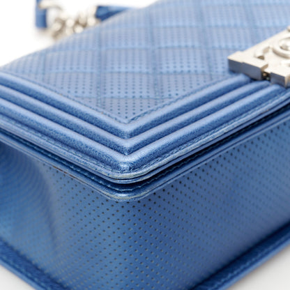 Chanel Metallic Lambskin Perforated Quilted Medium Boy Flap Blue 14 of 14