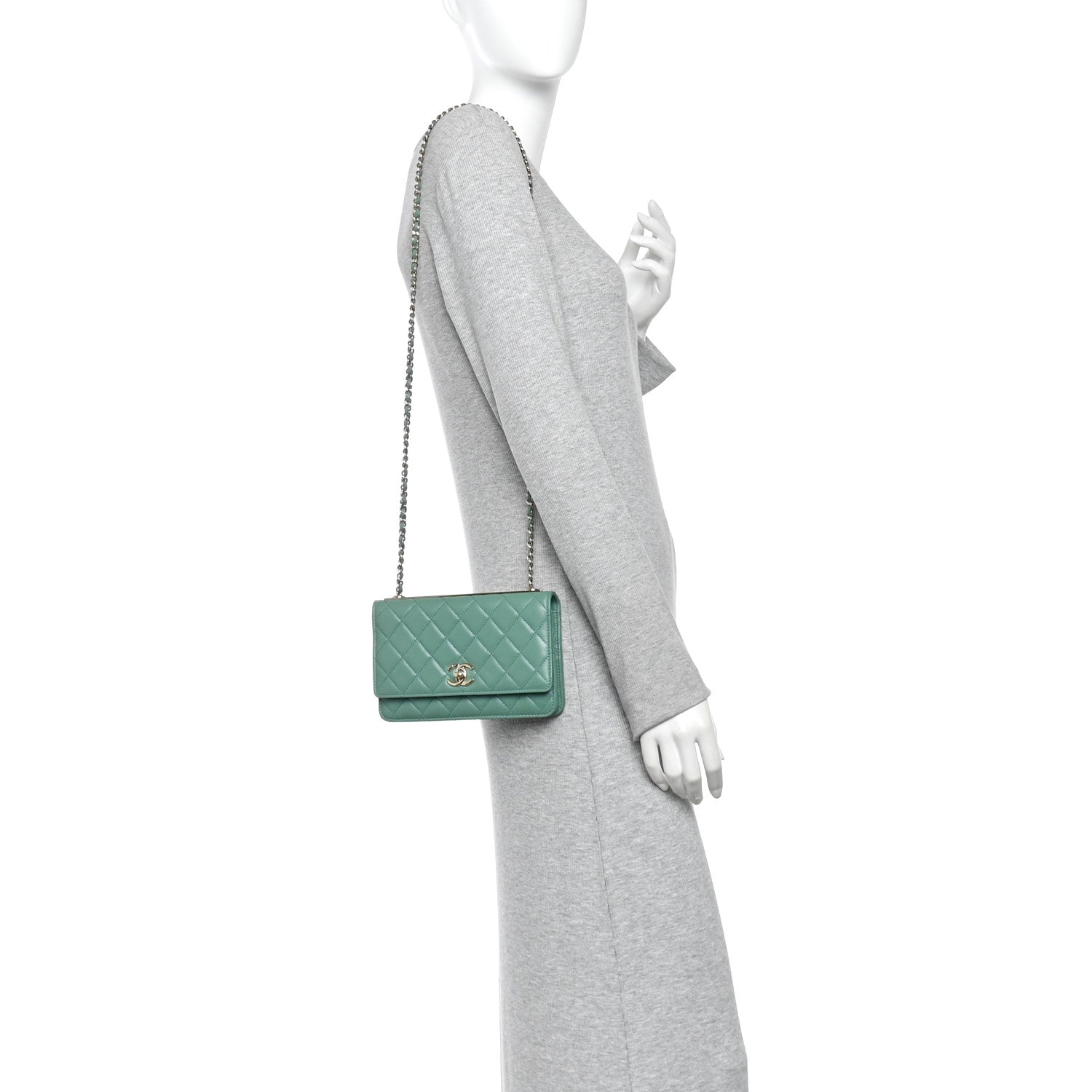 Chanel Lambskin Quilted Trendy CC Wallet On Chain WOC Green 2 of 11