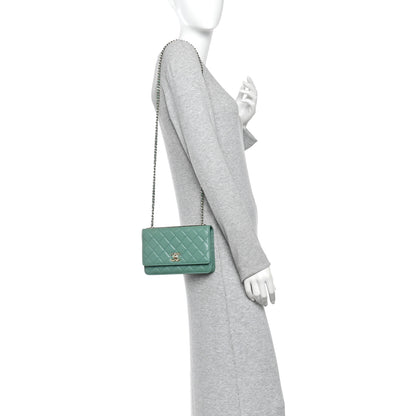 Chanel Lambskin Quilted Trendy CC Wallet On Chain WOC Green 2 of 11
