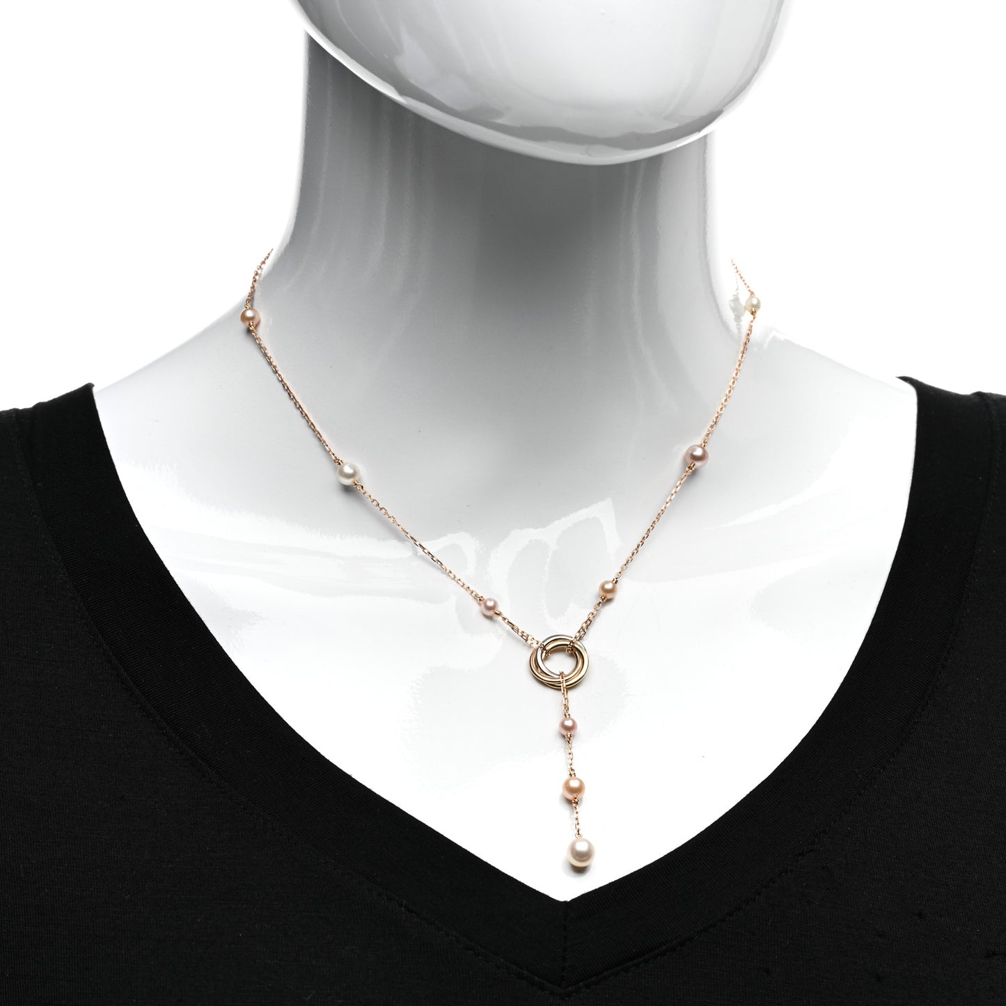 18K Pink Yellow White Gold Pearl Trinity Drop Necklace