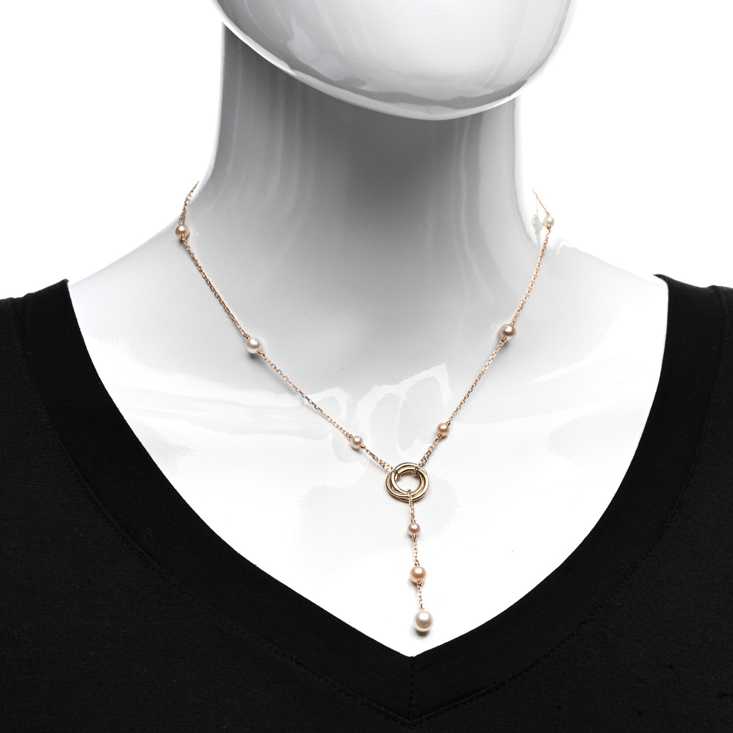 Cartier 18K Pink Yellow White Gold Pearl Trinity Drop Necklace 2 of 4