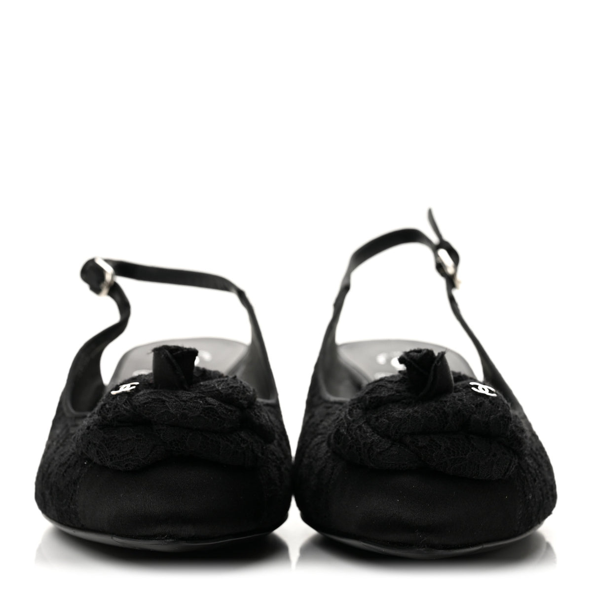 Lace Camellia CC Slingback Pumps 38 Black