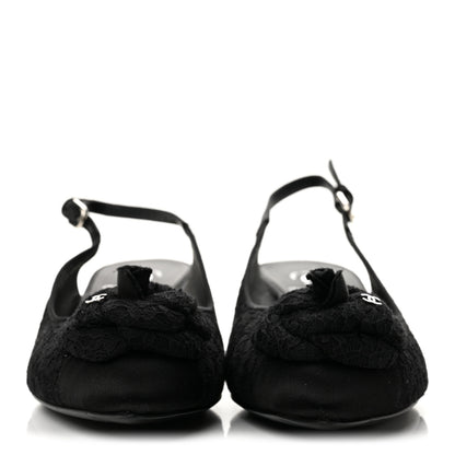Chanel Lace Camellia CC Slingback Pumps 38 Black 3 of 9