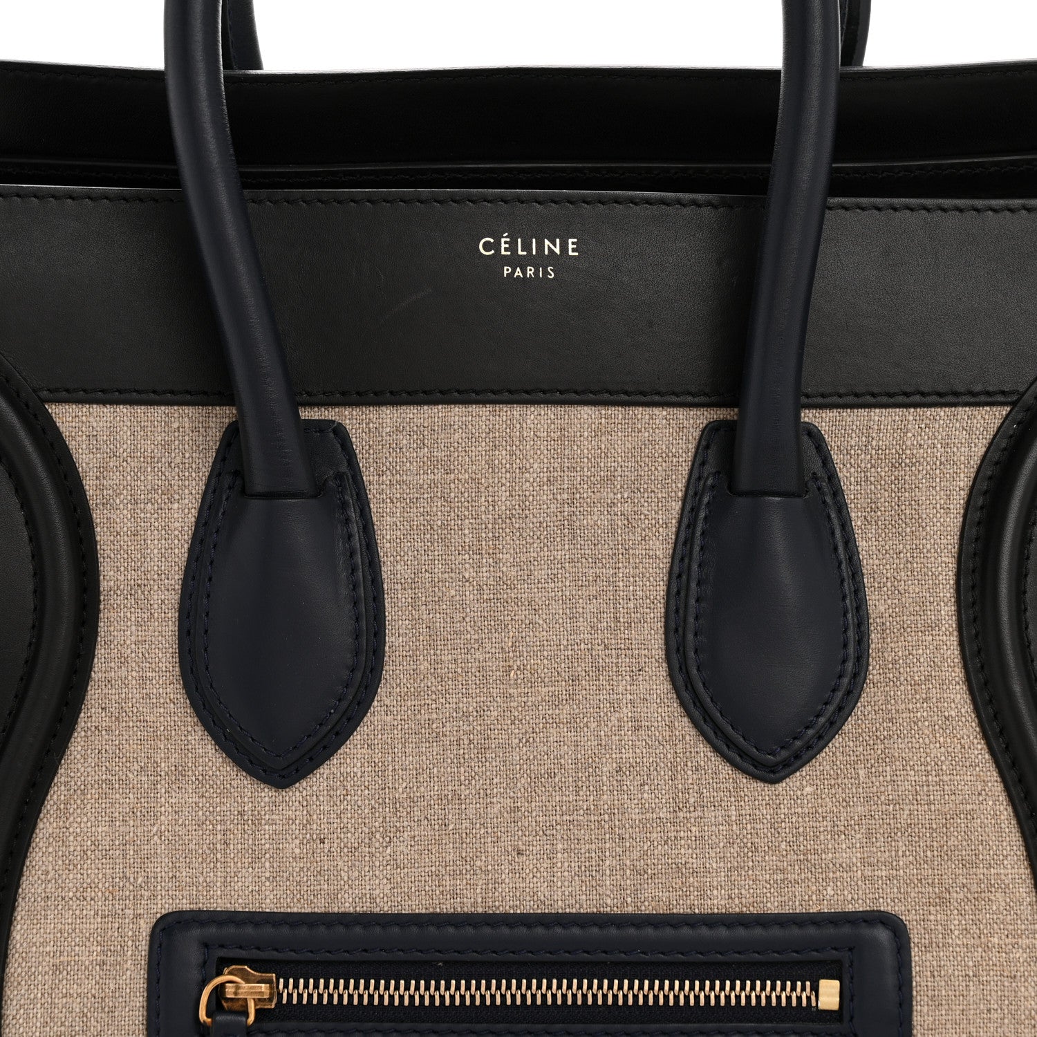 Celine Smooth Calfskin Linen Tricolor Mini Luggage Black Khaki Navy 8 of 13