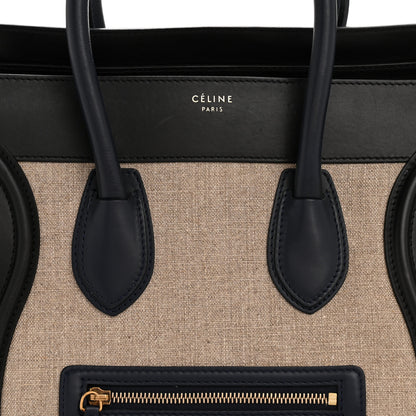 Celine Smooth Calfskin Linen Tricolor Mini Luggage Black Khaki Navy 8 of 13