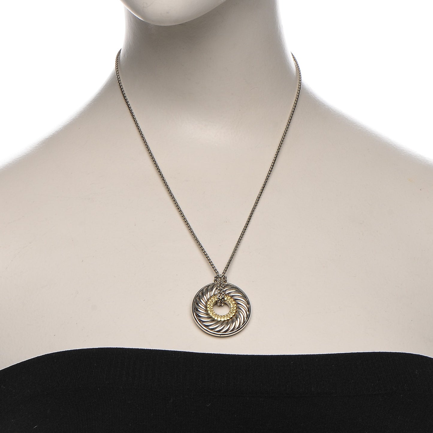 Sterling Silver 18K Yellow Gold Sapphire Cable Disc Necklace
