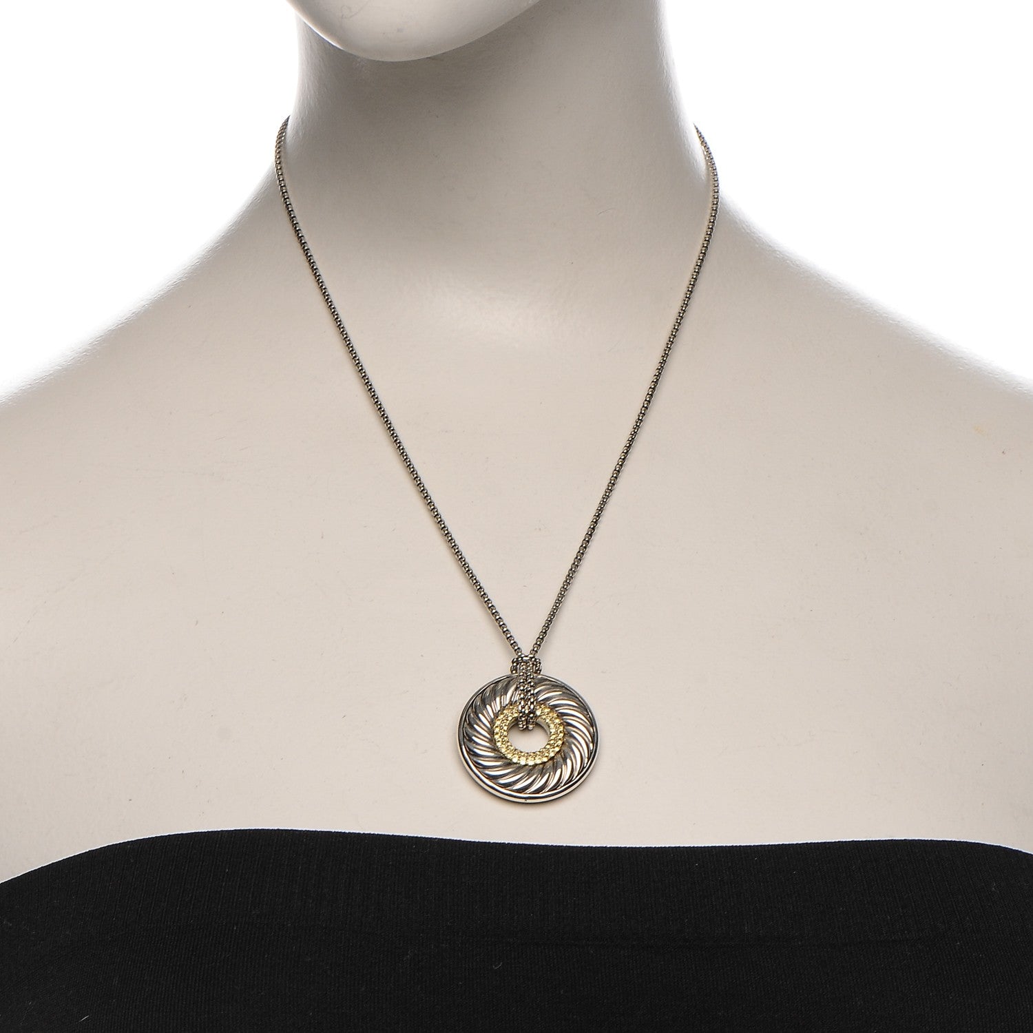 David Yurman Sterling Silver 18K Yellow Gold Sapphire Cable Disc Necklace 2 of 5