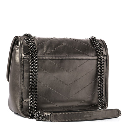 Saint Laurent Crinkled Calfskin Matelasse Monogram Baby Niki Chain Satchel Platinum 3 of 9