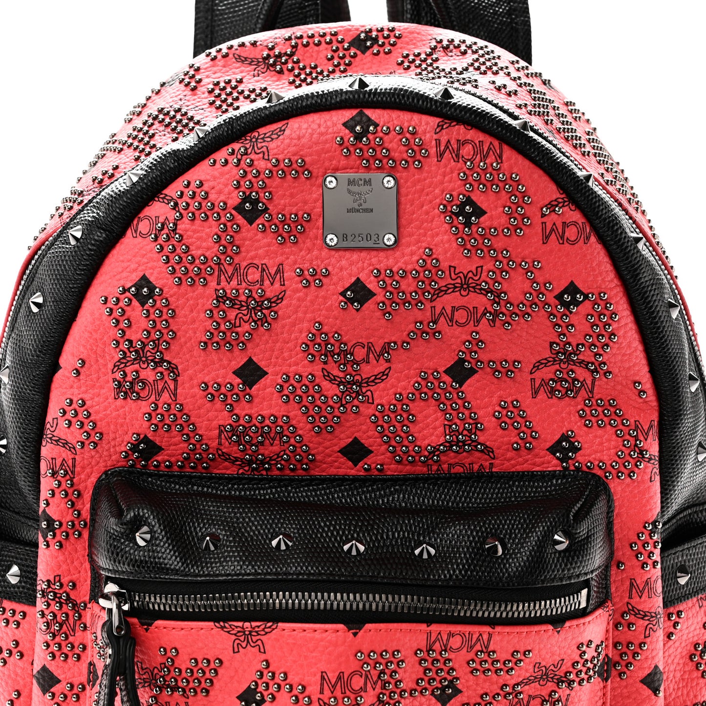 Visetos Lizard Embossed Calfskin Studded Small Backpack Coral Black